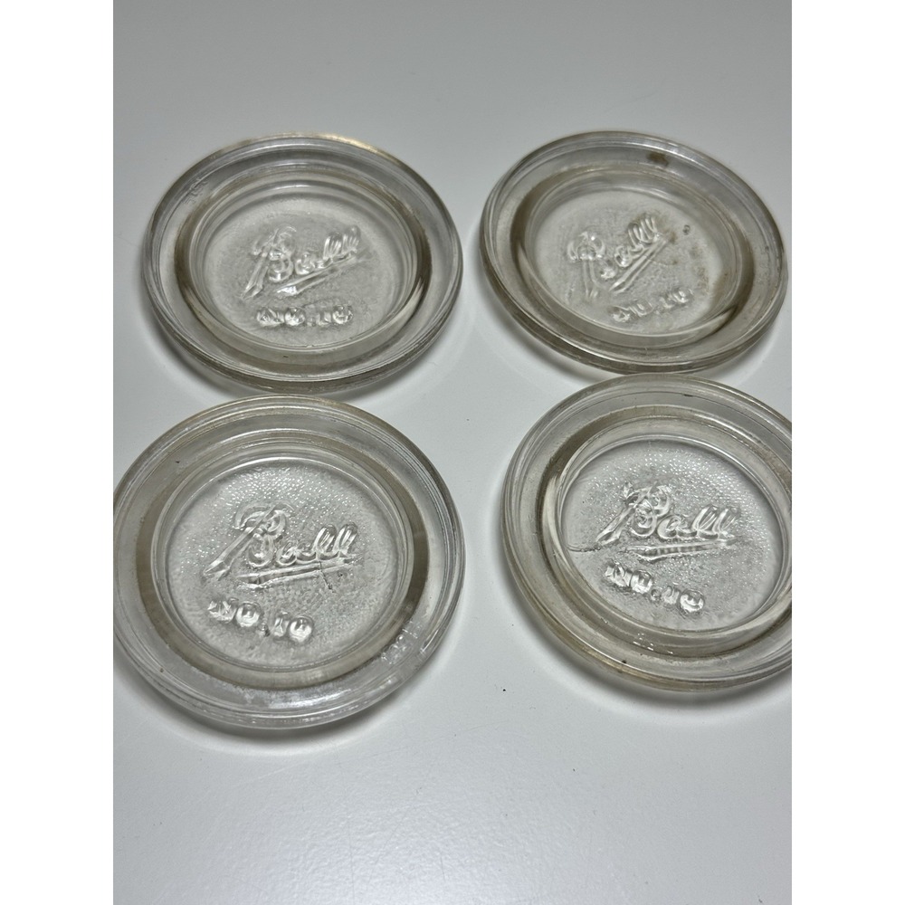 Ball‎ Glass Jar Inserts Vintage Set of 4 Embossed Logo